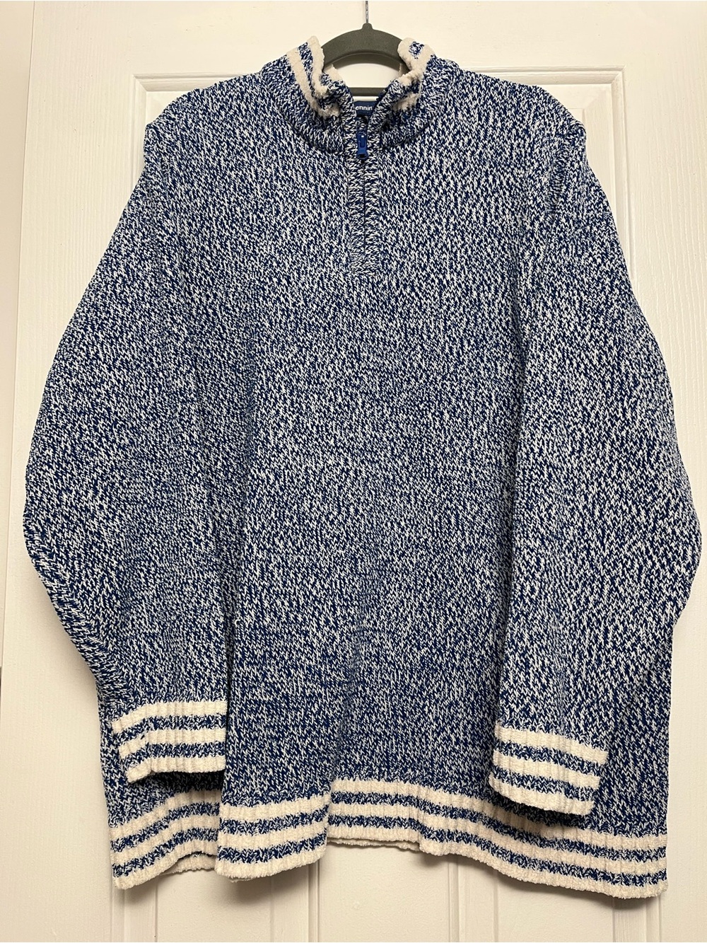 Penningtons Blue and White Marled Half-Zip Sweater